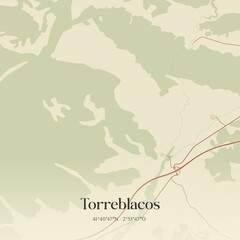 Fototapeta premium Retro Spanish map of Torreblacos, Castilla y Le�n. Vintage street map.