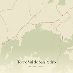 Retro Spanish map of Torre Val de San Pedro, Castilla y Le�n. Vintage street map.