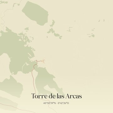 Retro Spanish map of Torre de las Arcas, Arag�n. Vintage street map.