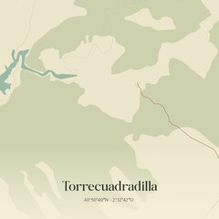 Retro Spanish map of Torrecuadradilla, Castilla-La Mancha. Vintage street map.