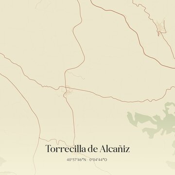 Retro Spanish map of Torrecilla de Alca�iz, Arag�n. Vintage street map.