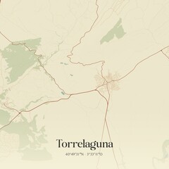 Retro Spanish map of Torrelaguna, Comunidad de Madrid. Vintage street map.