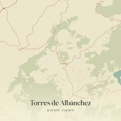 Obraz premium Retro Spanish map of Torres de Alb�nchez, Andaluc�a. Vintage street map.