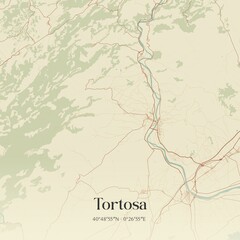 Retro Spanish map of Tortosa, Catalu�a. Vintage street map.