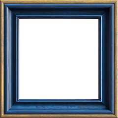 Fototapeta premium Frame on white, Blue wooden frame on a wall, a gold-rimmed frame, blank photo frame, vintage picture frame