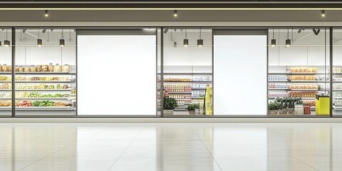 Empty retail space with blank advertising panels in modern store