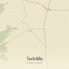 Retro Spanish map of Tudelilla, La Rioja. Vintage street map.
