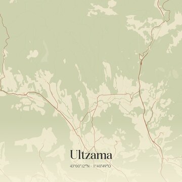 Retro Spanish map of Ultzama, Comunidad Foral de Navarra. Vintage street map.
