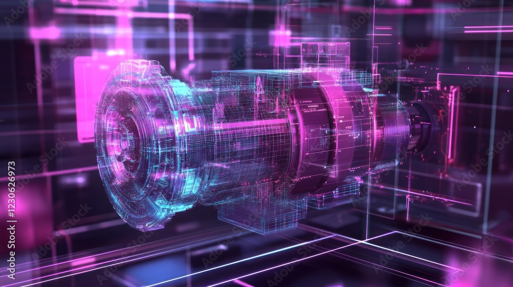 Poster digital hologram of a futuristic engine design