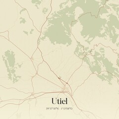 Retro Spanish map of Utiel, Comunidad Valenciana. Vintage street map.