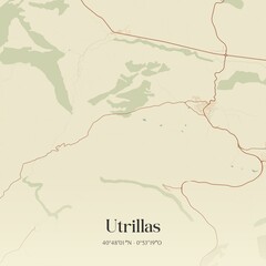 Retro Spanish map of Utrillas, Arag�n. Vintage street map.