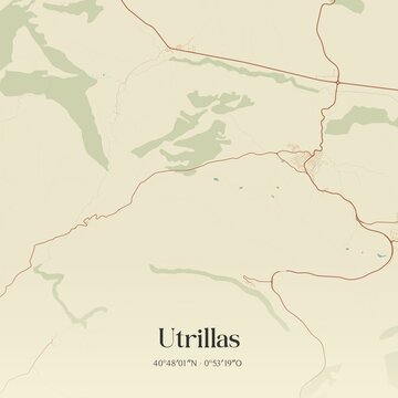 Retro Spanish map of Utrillas, Arag�n. Vintage street map.