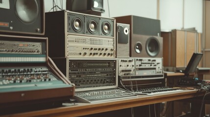 Fototapeta premium Vintage audio equipment in a recording studio.