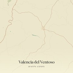 Fototapeta premium Retro Spanish map of Valencia del Ventoso, Extremadura. Vintage street map.