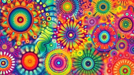 Vibrant Psychedelic Mandala Art Rainbow Colors