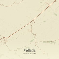 Retro Spanish map of Vallada, Comunidad Valenciana. Vintage street map.