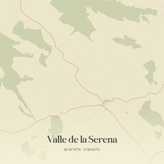 Obraz premium Retro Spanish map of Valle de la Serena, Extremadura. Vintage street map.