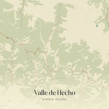 Retro Spanish map of Valle de Hecho, Arag�n. Vintage street map.