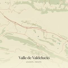 Retro Spanish map of Valle de Valdelucio, Castilla y Le�n. Vintage street map.