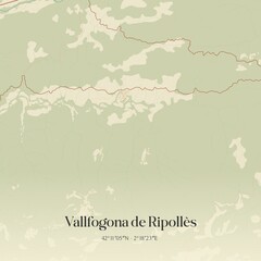 Retro Spanish map of Vallfogona de Ripoll�s, Catalu�a. Vintage street map.