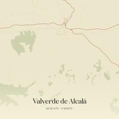Fototapeta premium Retro Spanish map of Valverde de Alcal�, Comunidad de Madrid. Vintage street map.