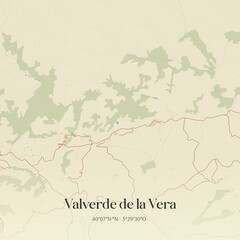 Obraz premium Retro Spanish map of Valverde de la Vera, Extremadura. Vintage street map.