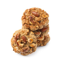 Tasty cookies with nuts isolated on white