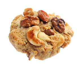 One tasty cookie with nuts isolated on white