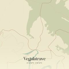 Obraz premium Retro Spanish map of Vegalatrave, Castilla y Le�n. Vintage street map.