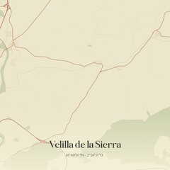 Fototapeta premium Retro Spanish map of Velilla de la Sierra, Castilla y Le�n. Vintage street map.
