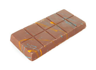 One Dubai chocolate bar with pistachio and knafeh isolated on white