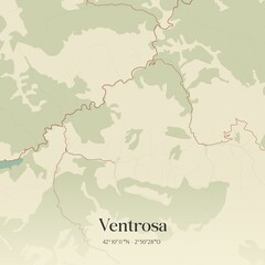 Retro Spanish map of Ventrosa, La Rioja. Vintage street map.