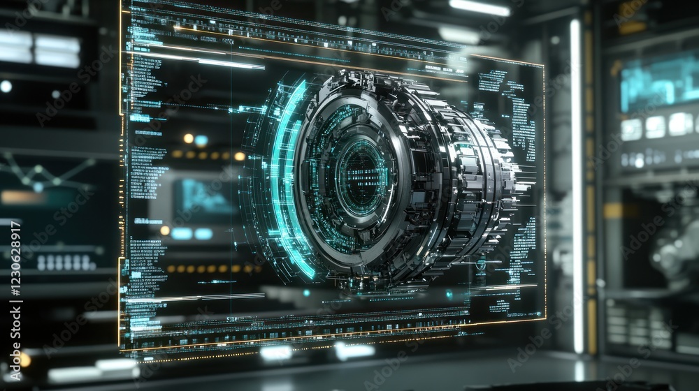Poster Futuristic Technology Displaying Complex Mechanical Design