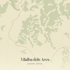 Obraz premium Retro Spanish map of Vilalba dels Arcs, Catalu�a. Vintage street map.