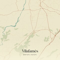Obraz premium Retro Spanish map of Vilafam�s, Comunidad Valenciana. Vintage street map.