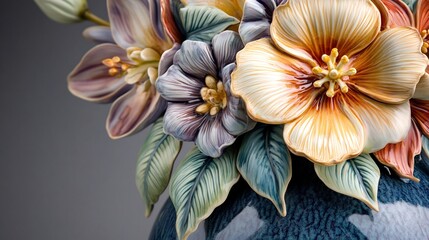Ceramic Floral Vase: Exquisite Hand-Sculpted Blooms in a Romantic Style