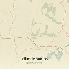 Naklejka premium Retro Spanish map of Vilar de Santos, Galicia. Vintage street map.