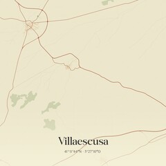 Retro Spanish map of Villaescusa, Castilla y Le�n. Vintage street map.