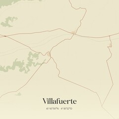 Retro Spanish map of Villafuerte, Castilla y Le�n. Vintage street map.