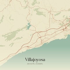 Obraz premium Retro Spanish map of Villajoyosa, Comunidad Valenciana. Vintage street map.