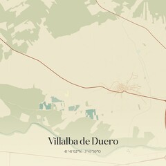 Retro Spanish map of Villalba de Duero, Castilla y Le�n. Vintage street map.