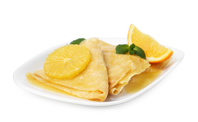 Delicious Crepes Suzette dessert isolated on white