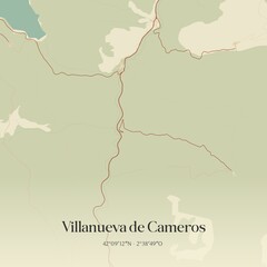 Fototapeta premium Retro Spanish map of Villanueva de Cameros, La Rioja. Vintage street map.