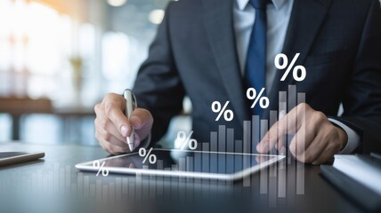 Businessman Analyzing Financial Growth on Tablet