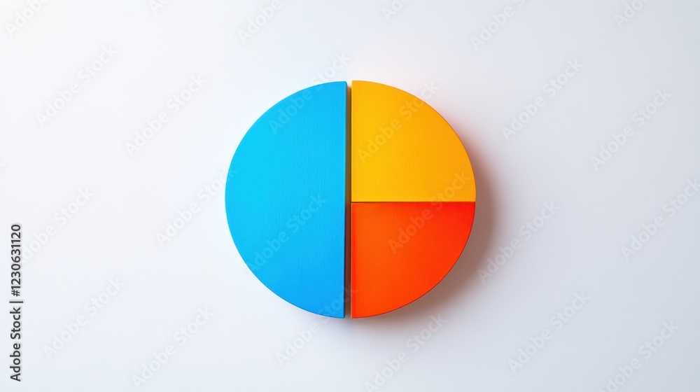 Poster colorful circular pie chart model showcasing four distinct sections representing data distribution. 