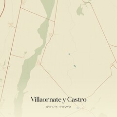 Retro Spanish map of Villaornate y Castro, Castilla y Le�n. Vintage street map.