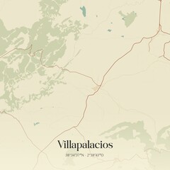 Obraz premium Retro Spanish map of Villapalacios, Castilla-La Mancha. Vintage street map.