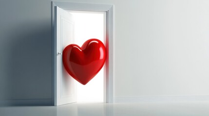 Heart open with door vector simple icon or logo, graphic design element with concept of being open for new feelings, help aid and assistance idea, care and family.