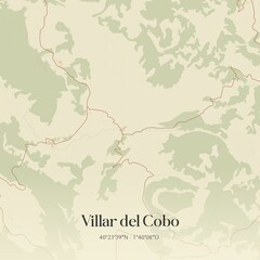 Retro Spanish map of Villar del Cobo, Arag�n. Vintage street map.