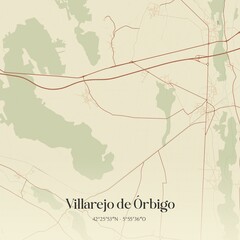 Retro Spanish map of Villarejo de �rbigo, Castilla y Le�n. Vintage street map.